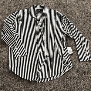 Brunette The Label black and white stripe button down shirt blouse size S/M
